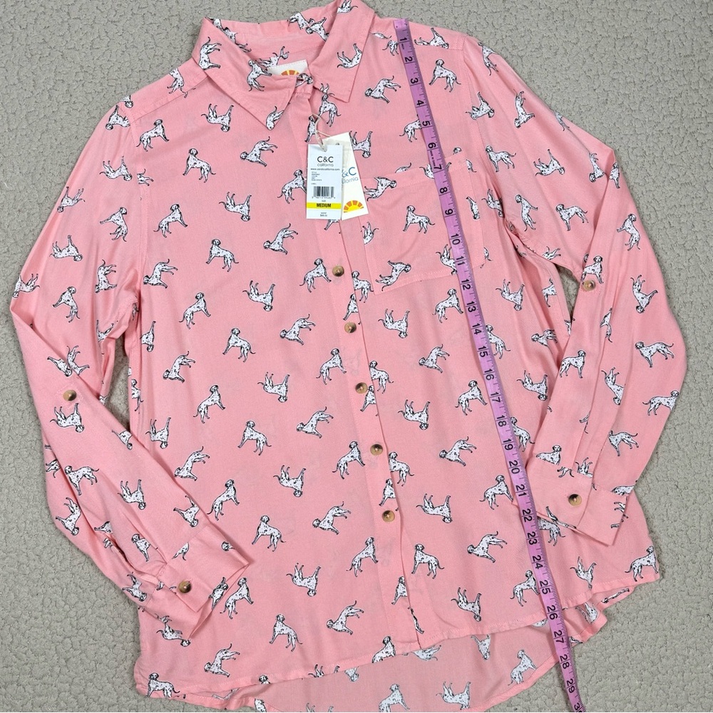 C&C California Dalmatians Dog Print Button Down Roll Tab Shirt - Picture 5 of 8